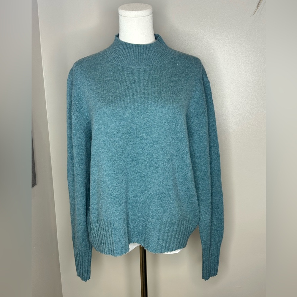 J.Crew 100% Cashmere Mock Neck Sweater Teal Blue Size L - Picture 2 of 5